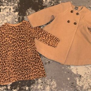 Baby GAP Tan Pea Coat and Leopard Print Dress Set